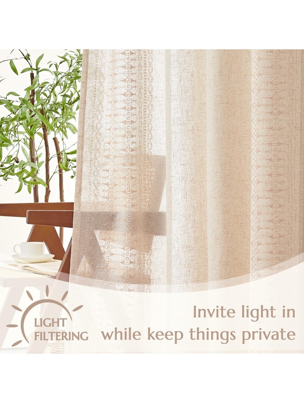 Neutral Beige Patterned Curtain Panel - Picture 5 of 7